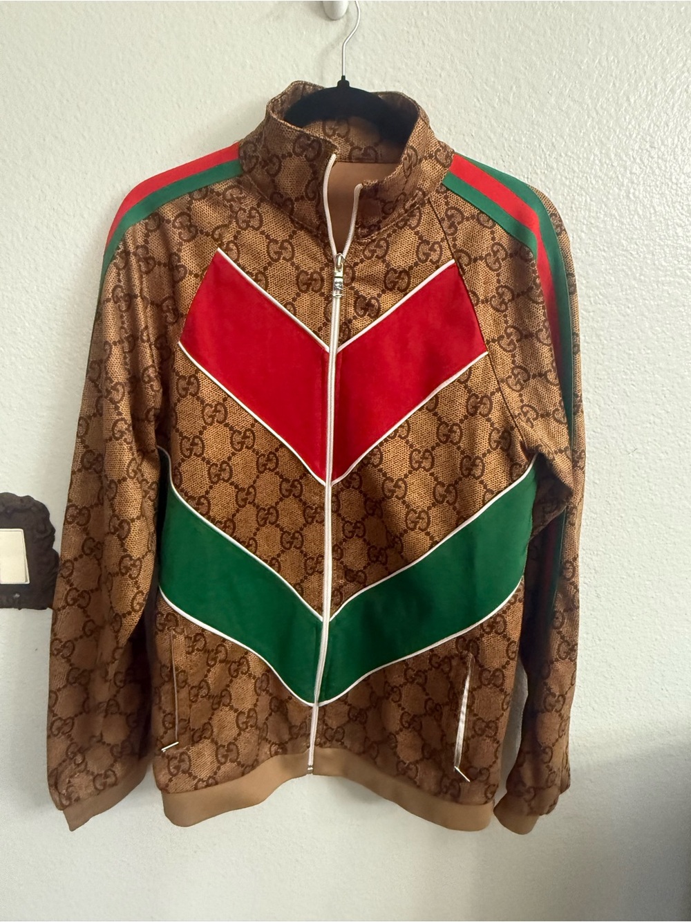 Preloved Gucci unisex Brown Monogram Zip-Up Track Jacket Panels size m